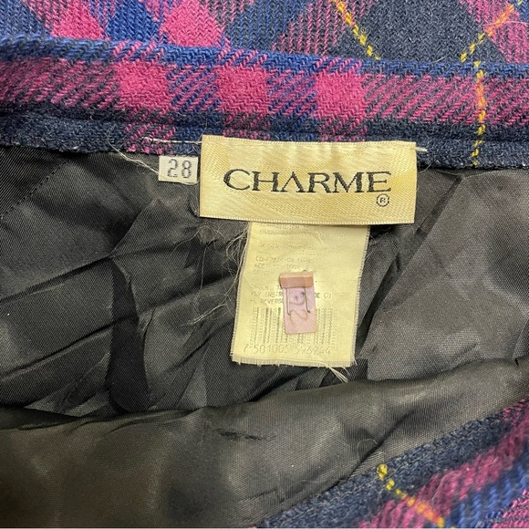 Charme Vintage 2-Piece Set Size 6 US Petite Pink Blue Plaid Wool Skirt Blazer - Picture 10 of 11